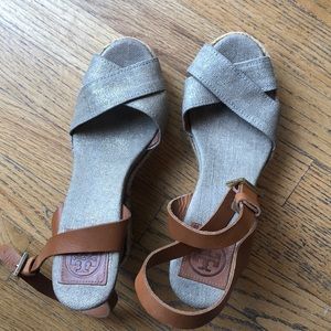 tory burch espadrille pale gold and leather shoes